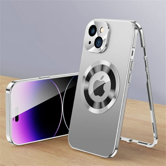 iPhone 14 Plus Case with Screen Protector & Camera Protection, Compatible Magsafe Anti-Scratch Metal Frame Plating PC Full Body Rugged Phone Cover for Apple iPhone 14 Plus 6.7", Silver