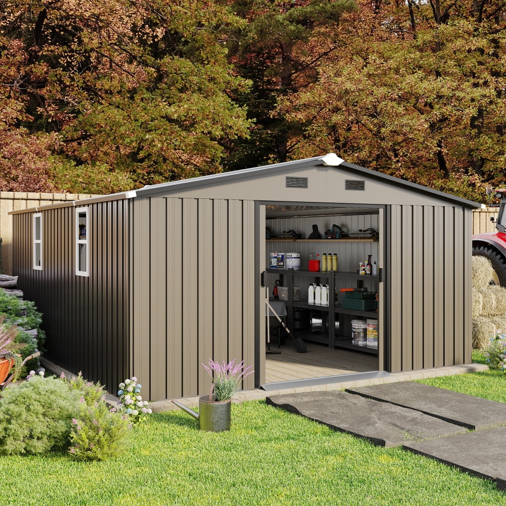 10x12 FT Multi-Purpose Outdoor Storage Shed with 2 Windows, Tool Shed, Bike Shelter & Pet House for Backyard & Garden