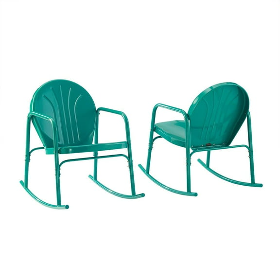 Crosley Furniture Griffith 2Pc Outdoor Powder Coated Rocking Chair Set, 2 Chairs, Green