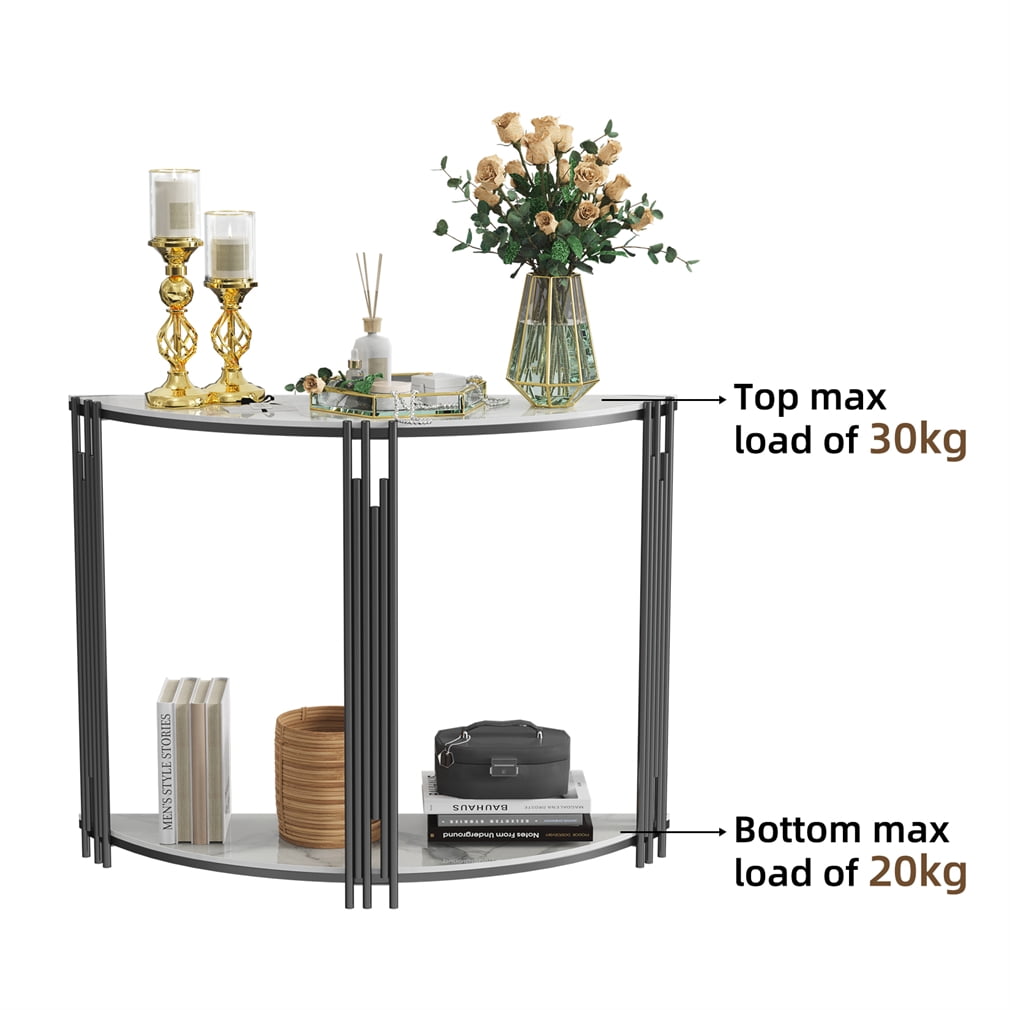 Wisfor Sintered Stone Console Table Entryway Table Black Metal Leg 2 Tier, 39.4x11.8x30.7 inch