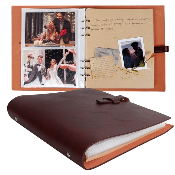 RECUTMS Photo Albums 4x6 Pictures Vintage Leather Scrapbook Album with 30 Kraft Writing Paper Hold 200 Photos for Travel Wedding (Brown)