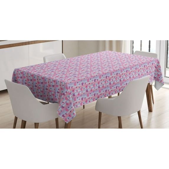 Purple Tablecloth, Valentines Day Hearts with Verical Abstract Stipes Vintage Sentimental Composition, Rectangle Satin Table Cover for Dining Room and Kitchen, 60" X 84", Multicolor, by Ambesonne