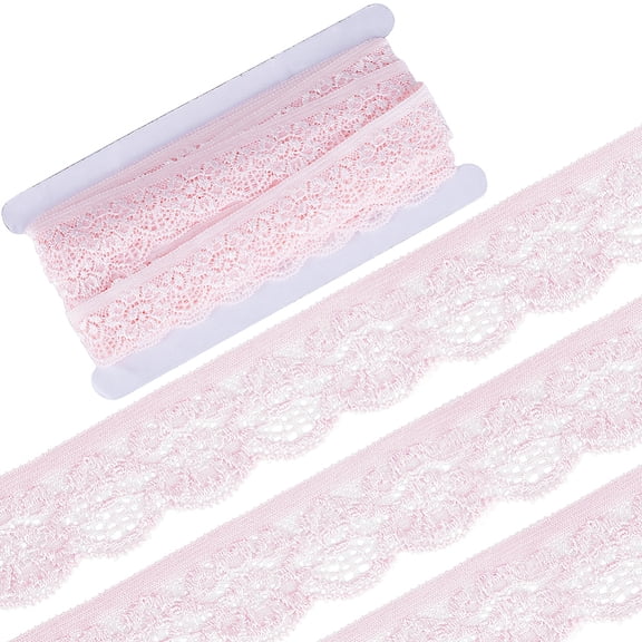 1 Card 10 Yards Polyester Elastic Lace Trim Flower Lace Ribbon For Sewing Decoration Lavender 1 inch(25mm)