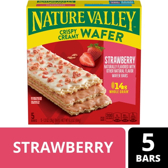Nature Valley Crispy Creamy Wafer Bars, Strawberry, Whole Grain, 5 Bars, 6.5 oz