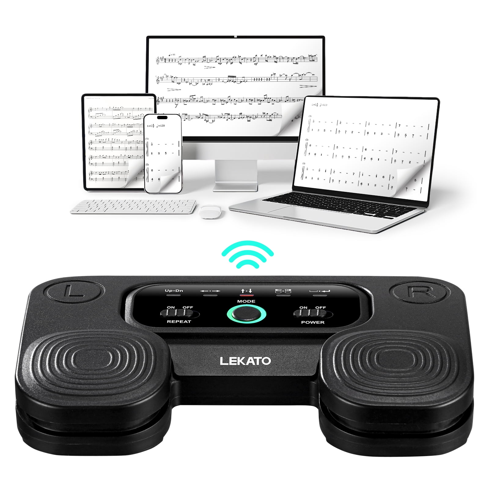 LEKATO Wireless Bluetooth Page Turner Pedal for Automatic ForScore, Guitar Pro, 5 Modes, Compatible with Windows/Mac/Android, USB-C Charging