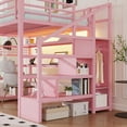 thumbnail image 5 of Mirightone Full Size Loft Bed with Stairs and L-Shaped Desk, Metal Gaming Loft Bed with LED Lights, Charging Station, Pink Loft Bed Frame Full with Storage Shelves, Wardrobe for Teens, Adults, Pink, 5 of 9
