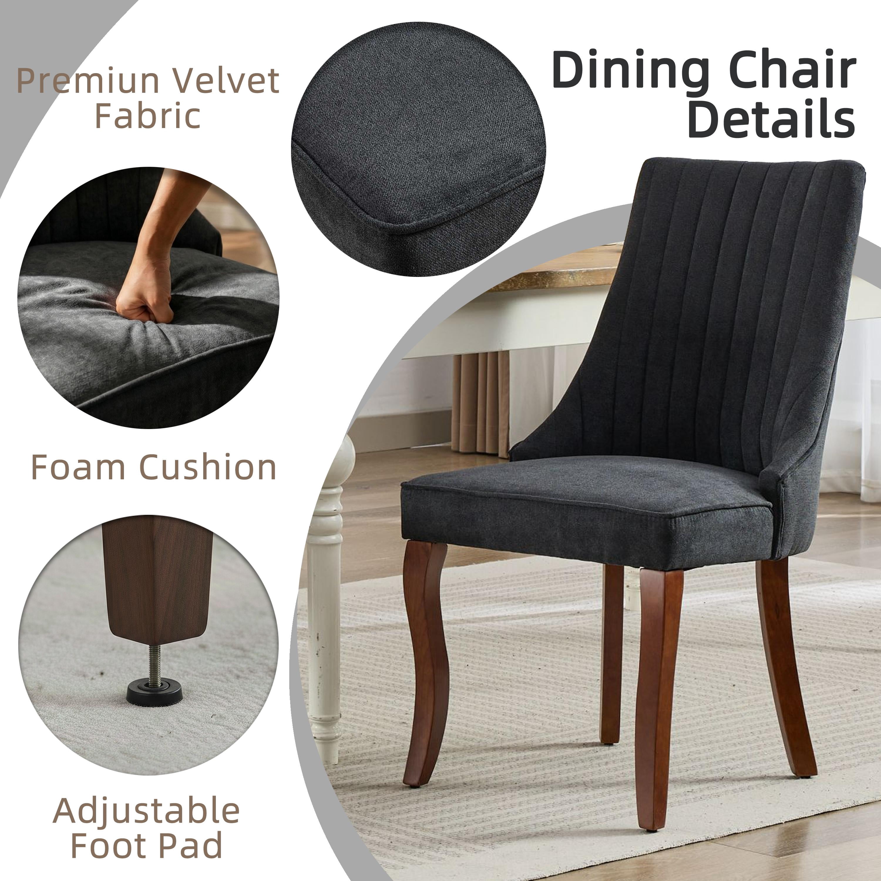 Dining Chairs Set of 4, PAPROOS Velvet Upholstered Dining Chairs, Farmhouse Accent Chair Side Chair with High Backrest and Solid Wood Legs, Kitchen Chair for Dining Kitchen Living Room, Black