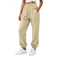 thumbnail image 2 of sdhkgrrt Women Plus Size Jogger Sweatpants Elastic Waist Casual Long Pants with Pockets Solid Active Lounge Travel Trousers Fall Fashion Outfits Winter Clothes, Khaki 3XL, 2 of 7