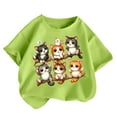 thumbnail image 3 of Toddler Girls Summer Tops Cute Cat Print Short Sleeve Tee Loose Fit Crewneck Casual Shirt Kids Breathable Clothes Light Green Size 4-6T, 3 of 5