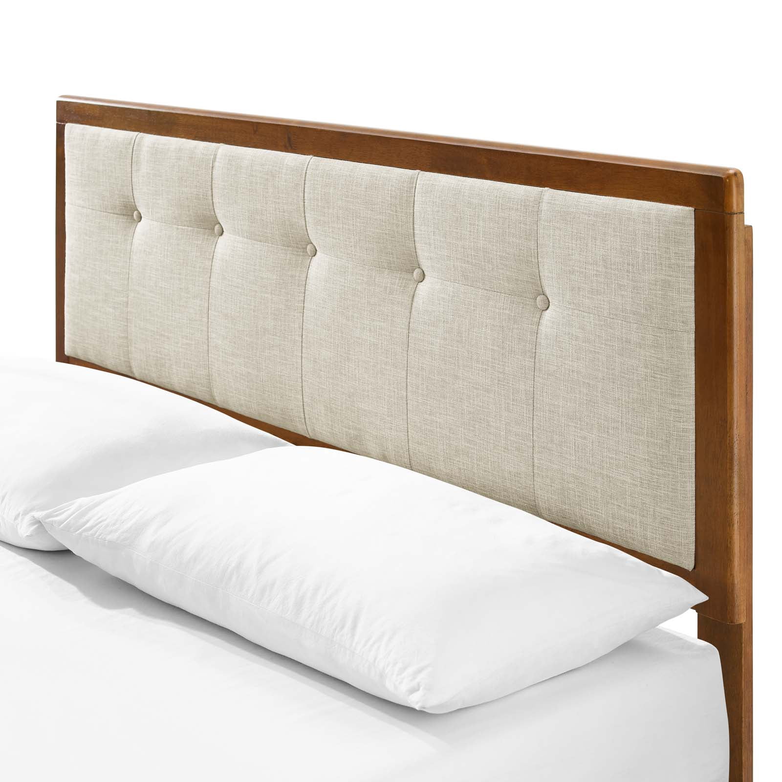 Platform Bed Frame, King Size, Wood, Brown Walnut Beige, Modern Contemporary Urban Design, Bedroom Master Guest Suite