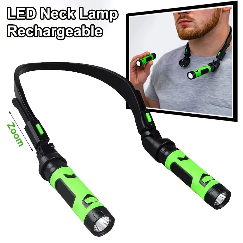 Rechargeable LED Neck Lamp - Hands-Free Flashlight with Magnetic Base, 500 Lumens Brightness, USB-C Charging, 2 Modes, Portable for Reading, Camping, Emergency, Bedside Use, Rechargeable Flashlight