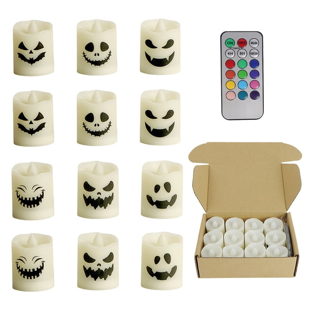 Vela Fantasma LED 12 Uds. Del Con Pilas para Halloween Color Verde