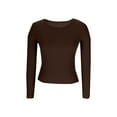 thumbnail image 5 of YYDGH Women's Long Sleeve Shirts Crewneck Ribbed Knitted Slim Fitted Tops Basic Fall Dressy Casual Scoop Neck Blouse Coffee L, 5 of 7