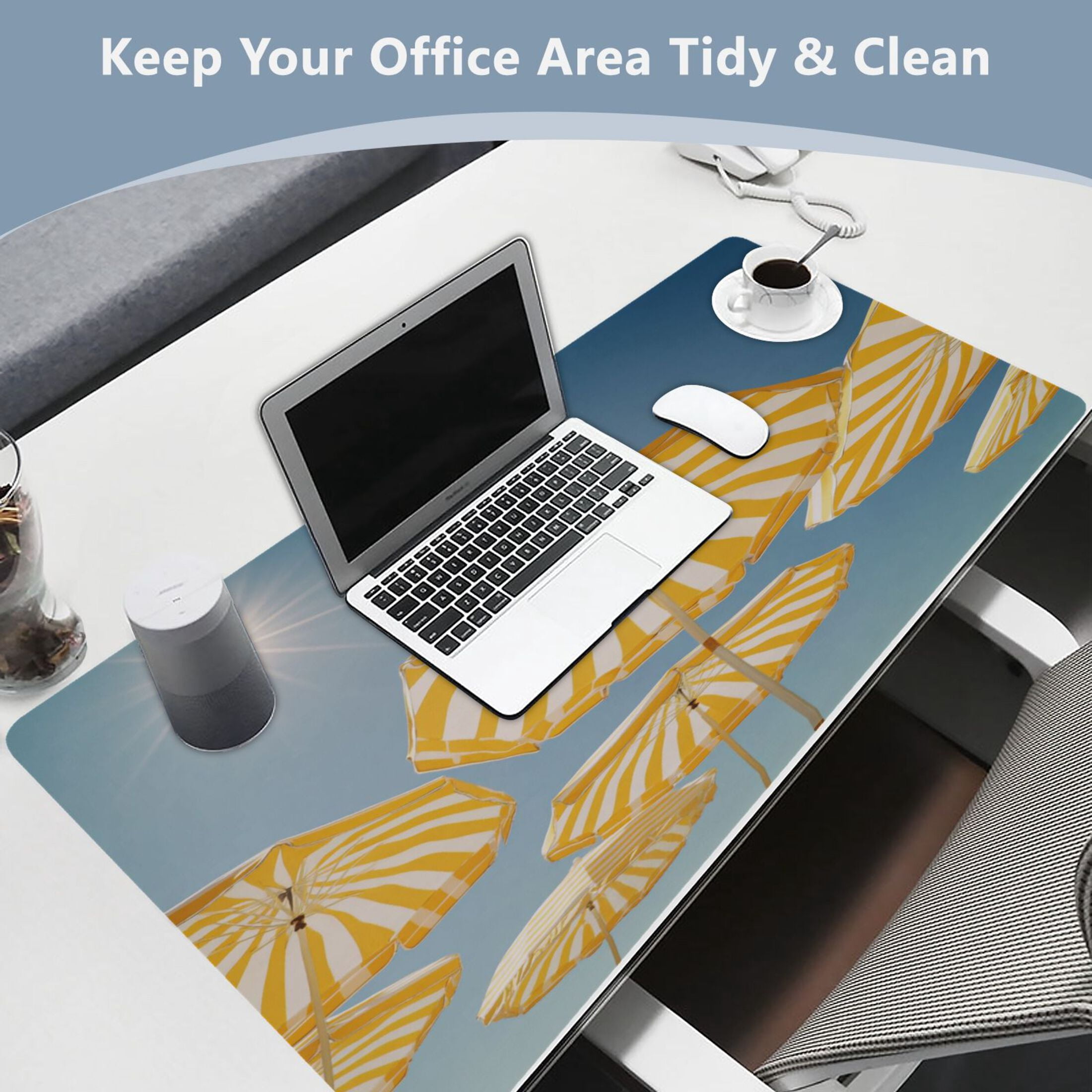 Leather Keyboard and Mouse Desk Mat Office Desk Accessories Protective Office Desk Decor Desk Pad Mat for Gaming, Work from Home, Office Striped Beach Umbrellas Pattern 16.5" x 35.4"