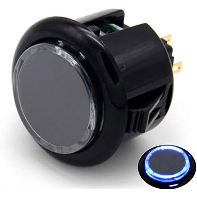 (8PCS 30MM black button with blue LED) Original Qanba Illuminated Push Button 30mm Qanba Sanp In LED Buttons for Arcade Machine DIY Cabinet Machine JAMMA