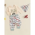 thumbnail image 3 of Musuos Baby Boys Leisure Pants Set, 0-18Months Long Sleeve Crew Neck Leeter Embroidery Romper with Tractor Print Sweatpants and Hat Fall Outfit, 3 of 10