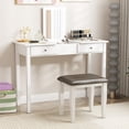 thumbnail image 2 of Gymax 2PCS Vanity Stool Chair Solid Wood Ottoman Set w/ Padded Seat Cushion Gray, 2 of 9