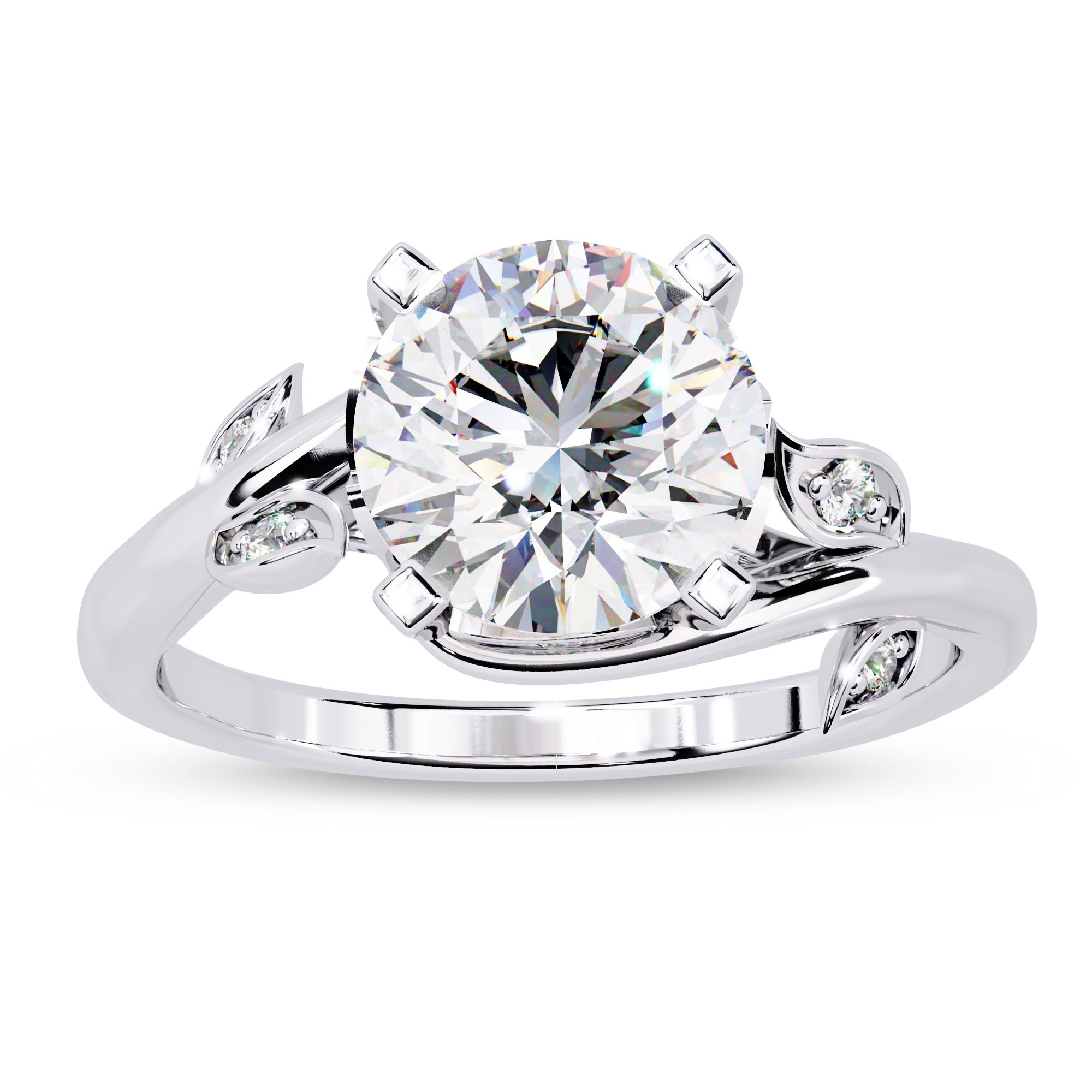 AFFY Solitaire Bypass Floral Engagement Ring for Women, 1.75 Carat (ctw) Round Cut Lab Grown Diamond Ring In 14K White Gold Over Sterling Silver F-G-H, SI Quality Ring Size-4