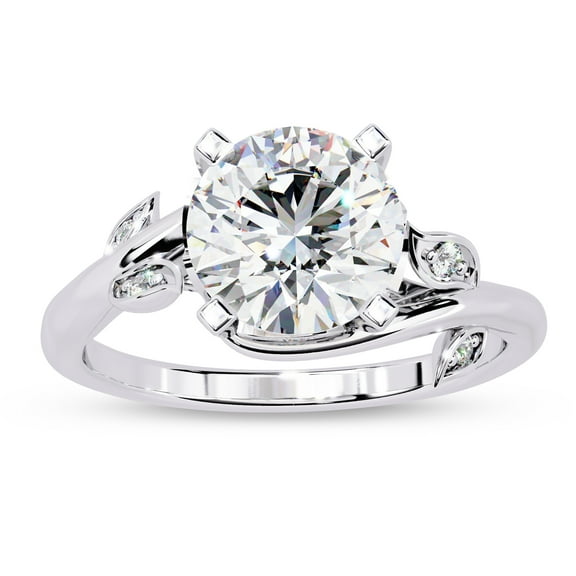 AFFY Solitaire Bypass Floral Engagement Ring for Women, 1.75 Carat (ctw) Round Cut Lab Grown Diamond Ring In 14K White Gold Over Sterling Silver F-G-H, SI Quality Ring Size-4