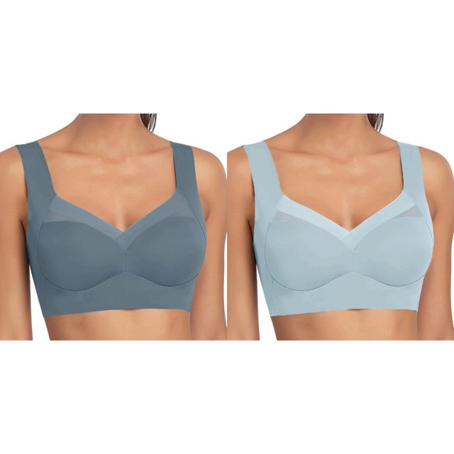 2 Pack(Light Blue 1PCS & Navy 1PCS) Womens Bras No Underwire Full Coverage Multipack 1 Pieces Lace Bras for Women Bra Plus Size