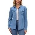 thumbnail image 1 of BLUSA CHIC para Mujeres de Mezclilla con Mangas Largas Abullonadas y Botones, Camisa con Bolsillo, Top Casual de Jeans M Azul, 1 of 6