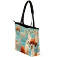 thumbnail image 3 of Alpaca Stylish Hand-Held Canvas Leather Mix Tote Bag with Twill, Sponge, Jeanette Material | 30x10.5x39cm/11.8x4.1x15.4in Size, 3 of 5