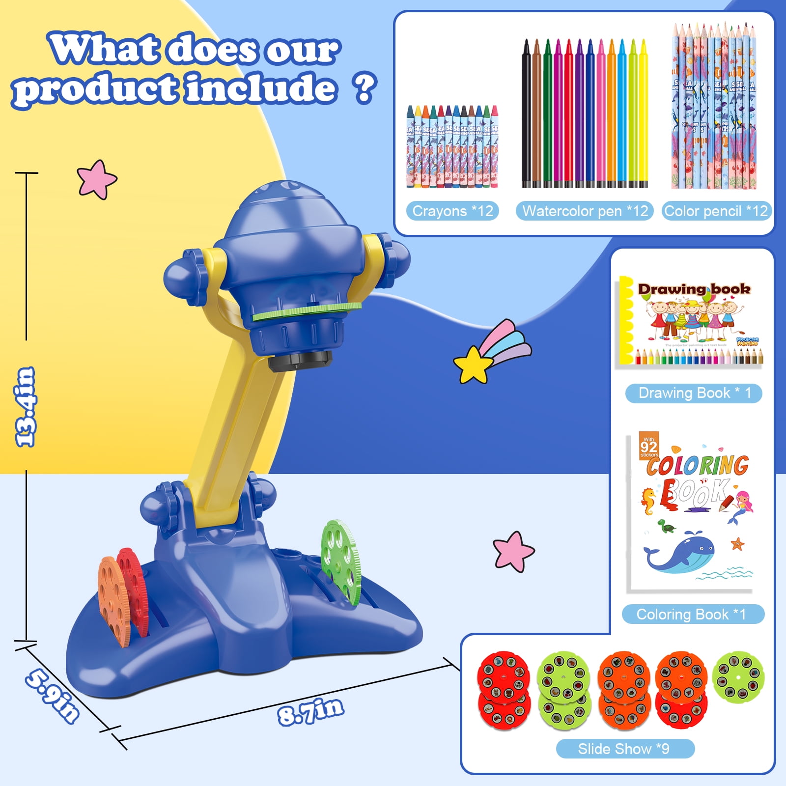 Navy Blue Drawing Projector Set for Kids Boys, Drawing Board Toys for  Ages 3 and Up