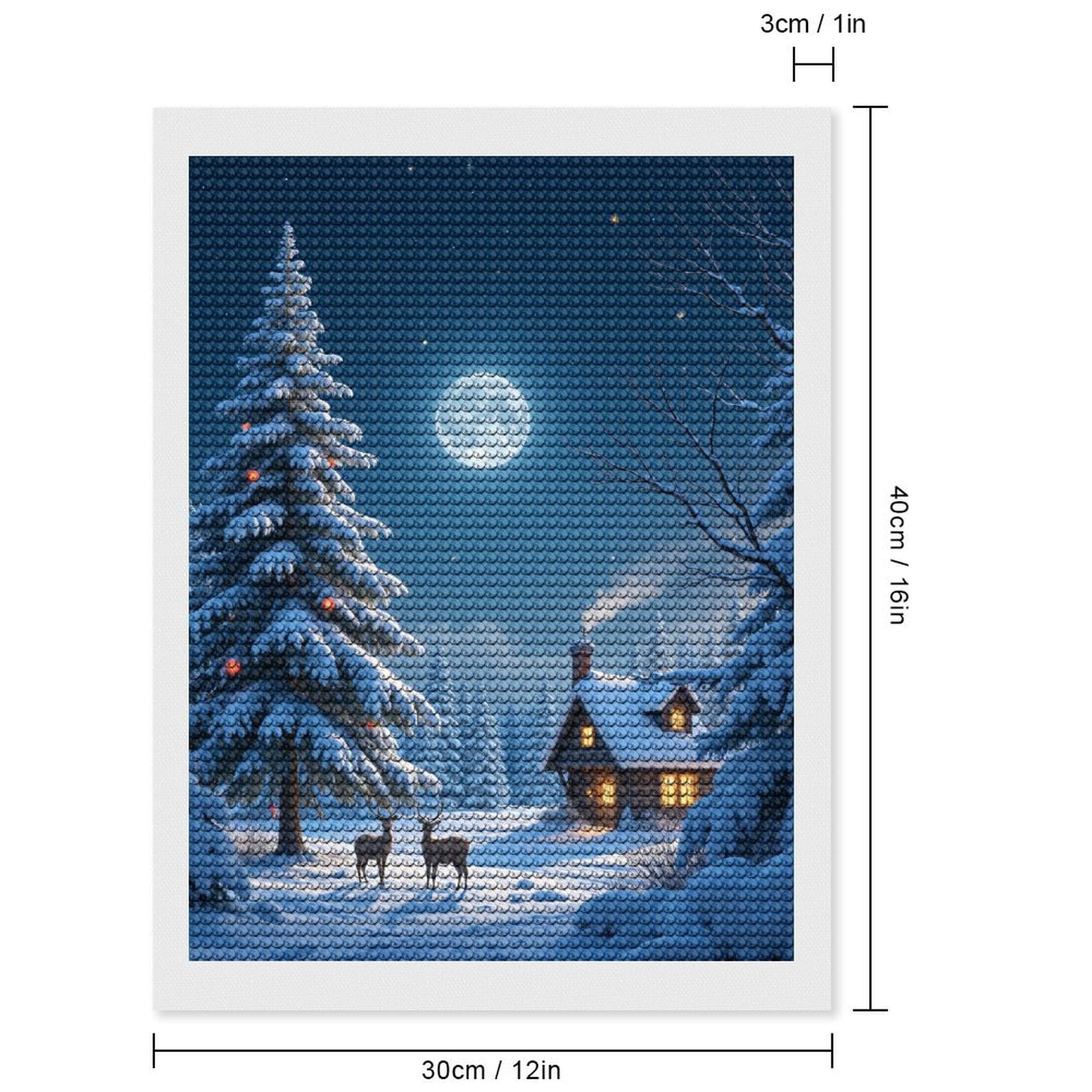 Diamond Art Kits for Adults, Winter Night Cabin Deer Moon Snow 5D Diamond Painting Kits for Adults Beginners, DIY Full Drill Diamond Painting, Gem Art and Crafts 12x16