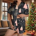 thumbnail image 2 of Lorytime Pajamas for Women Set Christmas Tree Short Sleeved Collared Button Down Shirt Sleep Shorts Cozy Winter Sleepwear, 2 of 5