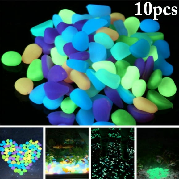 10PCS Pebbles Stones Multicolor Glow in the Dark Fish Tank Stones Decor Pebbles