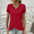 thumbnail image 2 of Summer Oversized Tshirts For Women Casual Solid V-Neck Hooded Short Sleeve Women's Blouses Tee Tops - Red∣S, 2 of 9