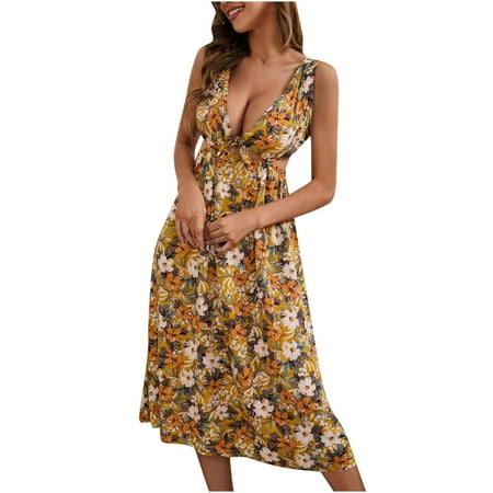 

Dresses for Women White Dress Women s Fashion Casual V-Neck Vest Sexy Backless Print Straps Swing Dress Clearance 2022 Dress Pants Women Long Sleeve Dress for Women Long Dresses for Women