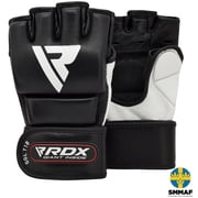 RDX MMA Gloves for Grappling Martial Arts, Approved By SMMAF, Genuine Cowhide Leather, Black, Small