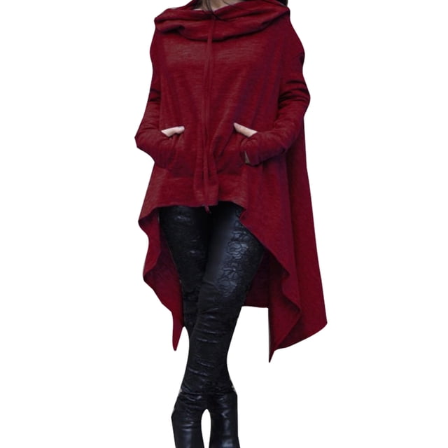 Innerwin Sweatshirt Long Sleeve Ladies Hoodies Autumn Solid Color Leisure Pullover Claret M