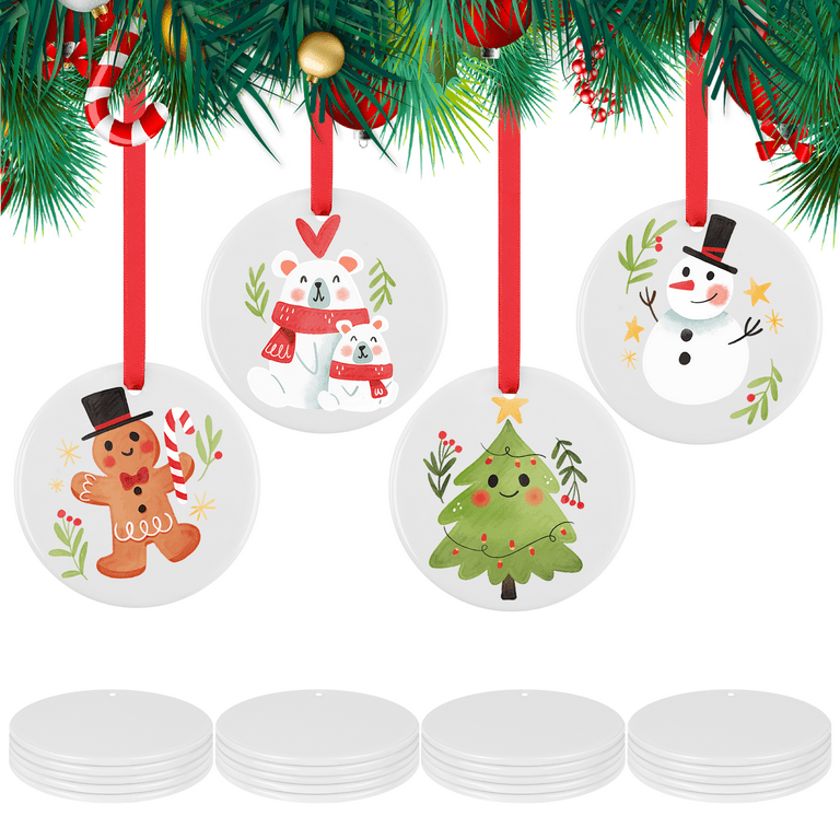Sublimation Ornament Blanks, 24 Pieces Round Sublimation Blank Ornaments  Bulk for Christmas Day and Halloween Day Ornaments Decor