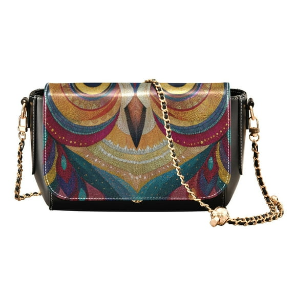 PU Leather Crossbody Bag for Women Ladies Chic Shoulder Bags Crossbody Purse Multi-Pocket Handbag for Work, Travel, Shopping Colorful Owl Face