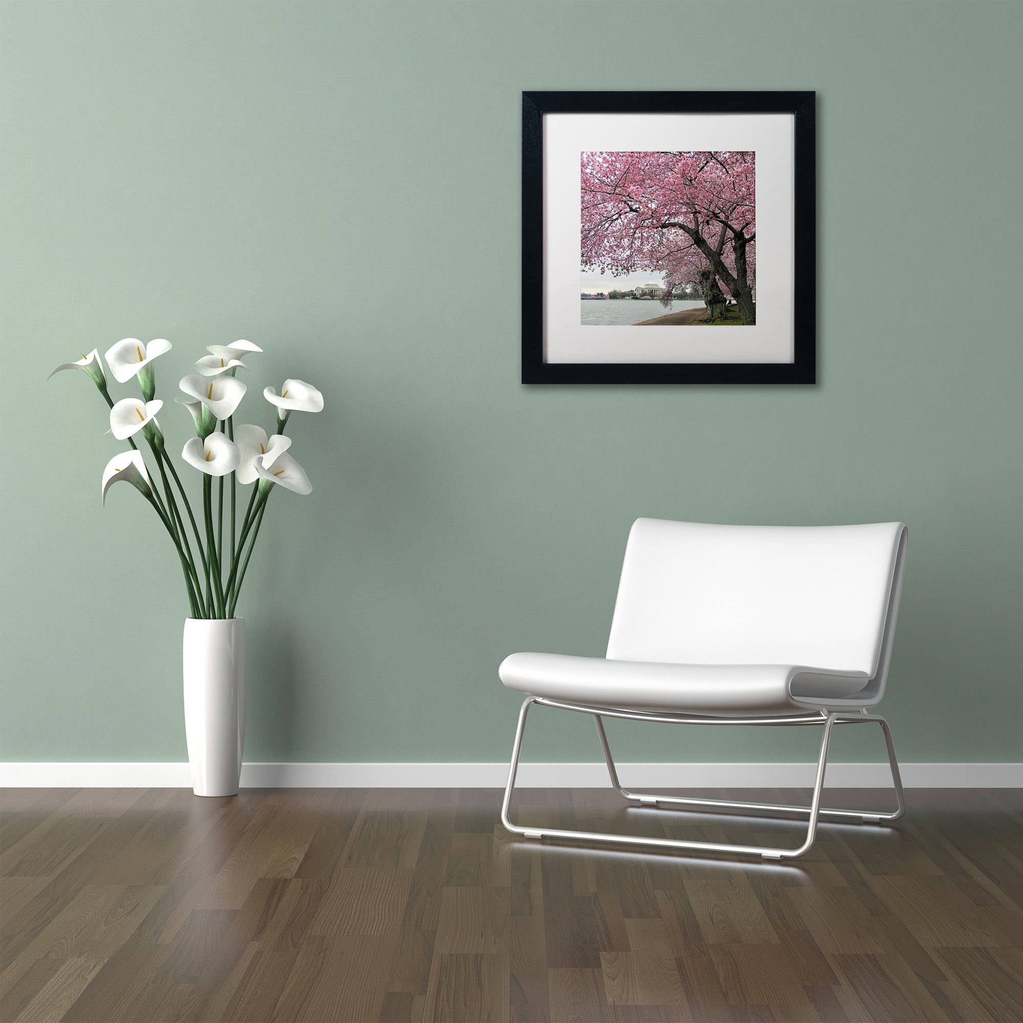 Trademark Fine Art "Tidal Basin Blossoms" Canvas Art by CATeyes, White Matte, Black Frame