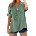 thumbnail image 3 of IYYVV Boho Embroidered Tops for Women 3/4 Sleeve Length Peasant Shirts Plus Size Summer Dressy Casual Blouses 2026 Army Green S, 3 of 6
