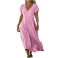 thumbnail image 3 of QLEICOM Summer Dresses for Women 2025, Plus Size Boho Maxi Dresses, V-neck Short Sleeve Cotton Linen Dress, Long Beach Sundress Travel Vacation Outfits (S-5XL), 3 of 6