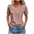 thumbnail image 2 of Blczomt Womens Plus Size Tops Polka Dot Short Sleeve Cute Shirt Button Dressy Casual Brown V Neck Women's Blouses, 2 of 6