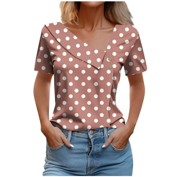Ruimatai Women's Checkered Printed Short Sleeve Shirt Casual Button Down T-Shirt Top Comfortable Stylish Blouse for Everyday Wear