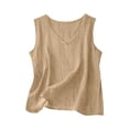thumbnail image 2 of Summer Tops for Women V-Neck Solid Color Braethable Sleeveless Loose Spring Casual Travel Beach Vacation Going Out Tank Tops Khaki S-2XL, 2 of 4