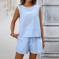 thumbnail image 4 of NMMUED Womens 2 Piece Outfits Striped Summer Casual Sleeveless Tank Top Matching Shorts Lounge Sets Two Piece Short Set for Women Beach Vacation Clothes Blue M, 4 of 9