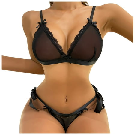 

YDKZYMD Women Teddy Lingerie Bra And Panty Set Lace Sexy Babydoll Bodysuit Sheer 2 Pieces Chemise With Strappy Underwear Set