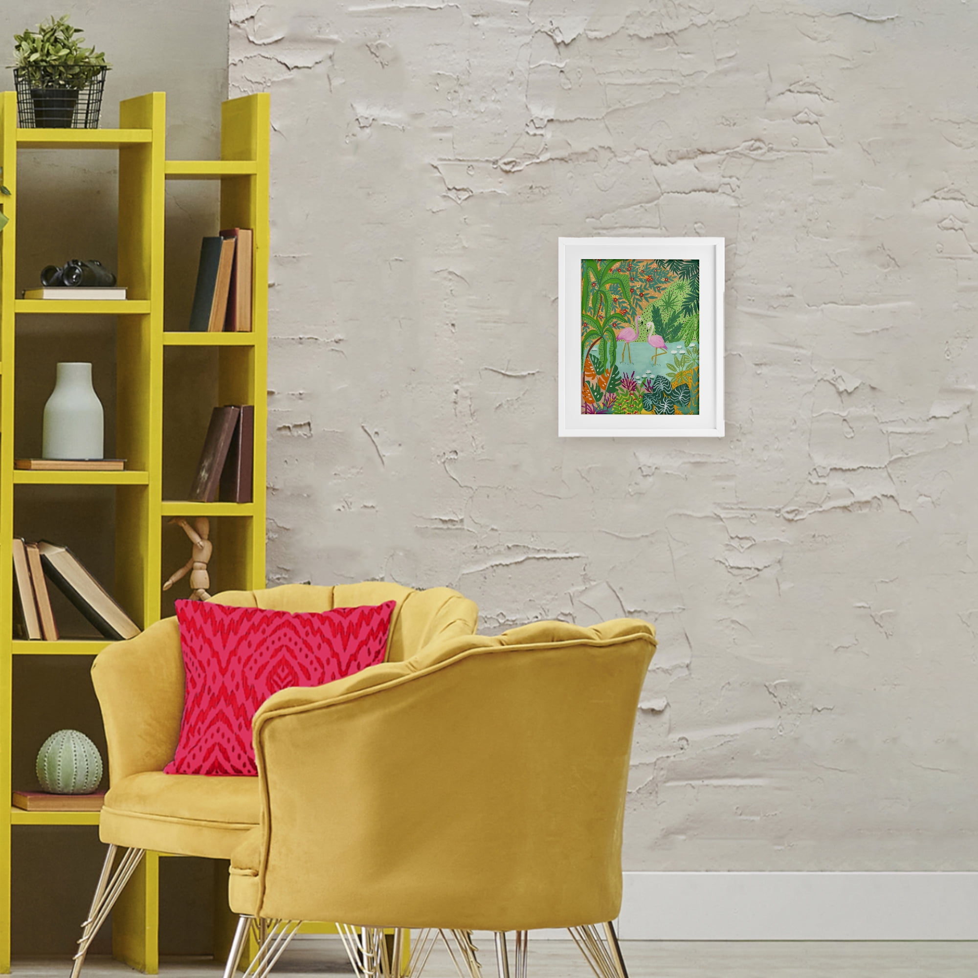Stupell Industries Flamingos in Dotted Pond White Framed Print Under Glass, design by Nabeela Rumi