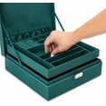 thumbnail image 5 of Velvet Jewelry Box Organizer - 10.5 x 10.5 x 3.5 in, Green - Lockable 2-Tier Travel Jewelry Case & Earring Storage - Removable Tray & Built-In Necklace Organizer, 5 of 9