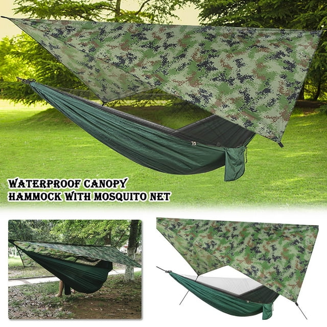 Xihbxyly Hamaca de Camping con Mosquitera, Diseño Ligero y Portátil, Lona Impermeable de Nailon Resistente, Protección Uv, Instalación Rápida para Senderismo y Aventuras Al Aire Libre, Tamaño 290 X 1