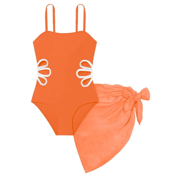 YunPes Girls Swimsuit Cut out One Piece Bathing Suits for Teens Adjustable Straps Swimwear with Cover up Skirt Square Neck Ruched