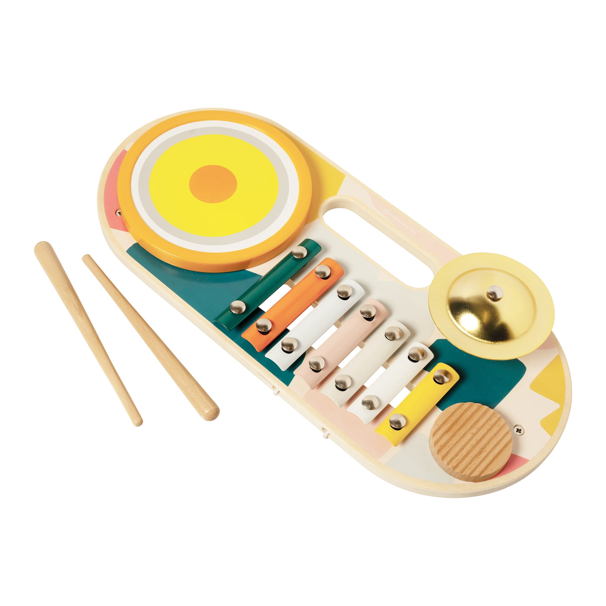 Manhattan Toy Beats to Go Wooden Toddler and Preschool Musical Learning Toy Xylophone, Drum, Cymbal and Washboard