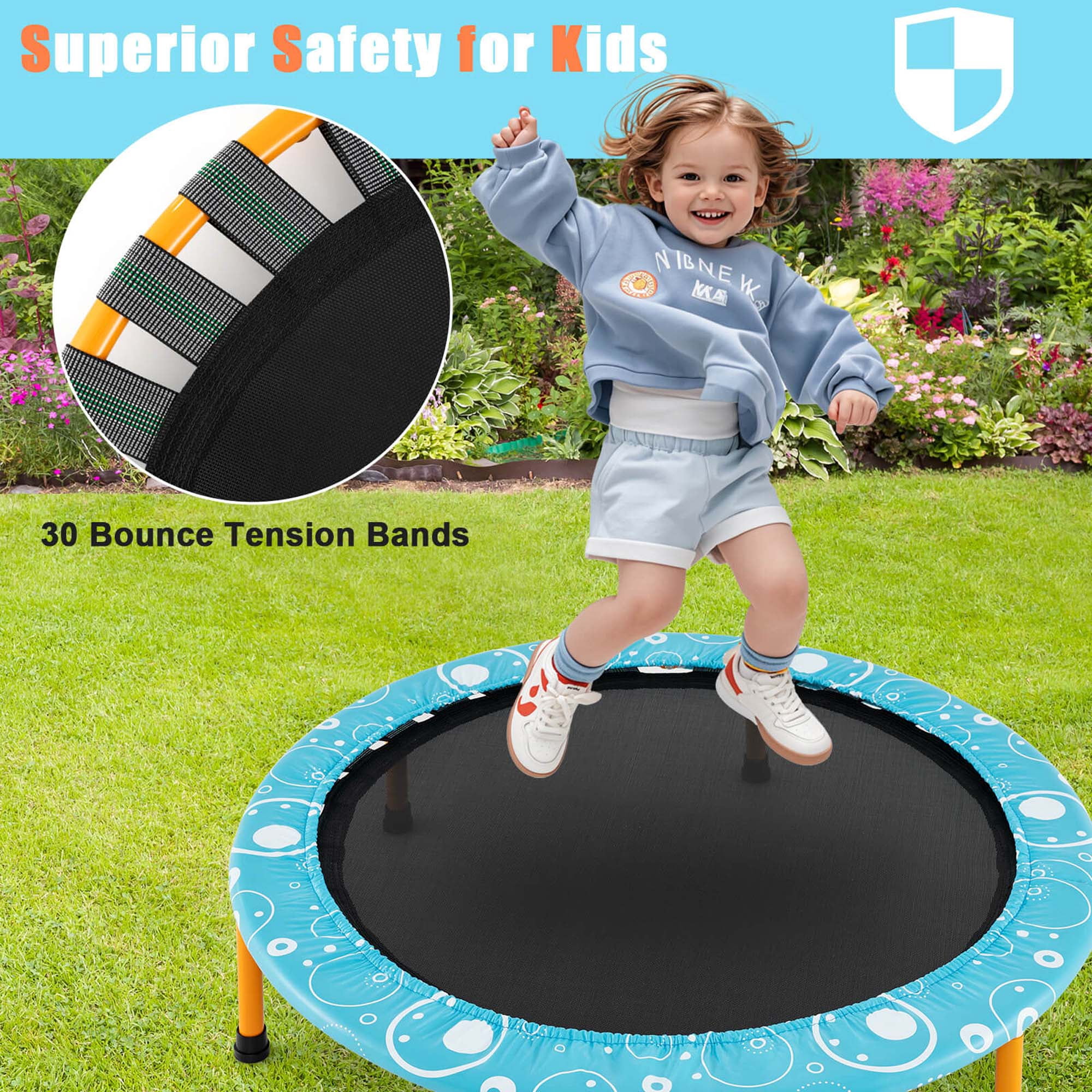 Costway 36" Kids Trampoline Rebounder with Full Covered Handrail & Pad Indoor Outdoor Light Blue